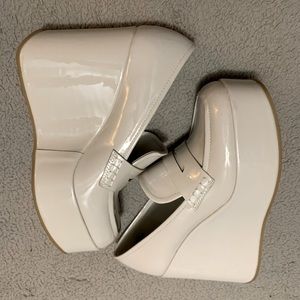 Bamboo patent leather platform penny loafers